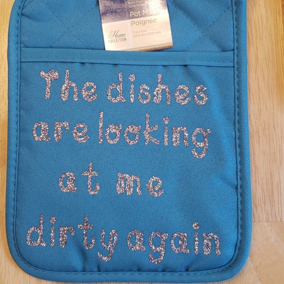 Pocket pot holder set. Gray & Turquoise - Picture 2 of 5